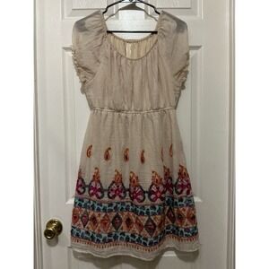 Teenplo Embroidered Dress L Cream Scoop Neck Boho Peasant‎